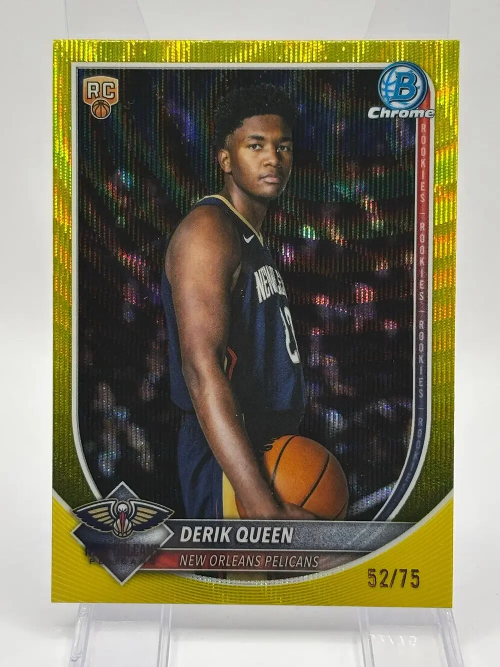 2025-26 Bowman Chrome Derik Queen Rookie Yellow Wave Refractor 52/75 SP Pelicans